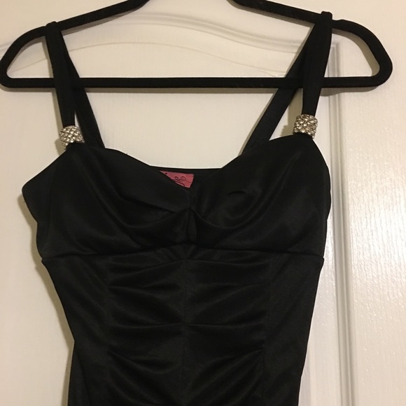 Black Rhinestone Embellished Cocktail Dress - Picture 3 of 5